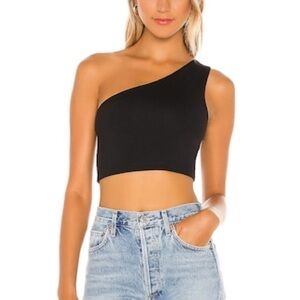 Babaton Elegant Black Asymmetrical Crop Top